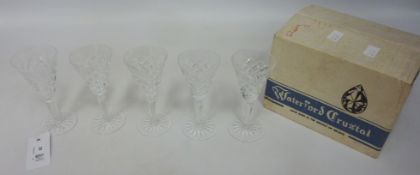 Five Waterford cut crystal 'Tyrone' pattern sherry glasses,