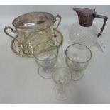 Early 20th century silver-plate and glass biscuit box, Hobnail cut glass and silver-plate carafe,