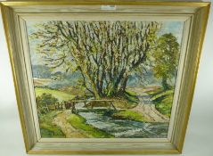 'Stream at Helmsley' and another North Yorkshire landscape oil on board signed by Ken Johnson 39cm