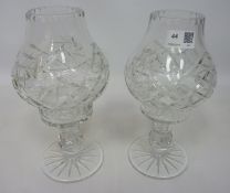 Pair of cut glass candle holders, H37cm Condition Report <a href='//www.