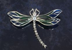 Plique a jour and marcasite dragonfly brooch stamped 925 Condition Report <a
