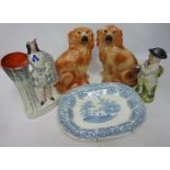 Pair of Staffordshire dogs, spill vase,