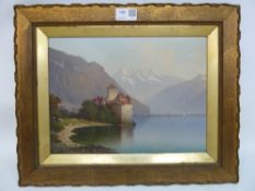 'Continental Lake Scene', oil on board, unknown artist signed G D lower left,