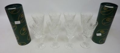 Set of six Tyrone cut crystal 'Antrim white wine' glasses and two others,