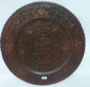 Large Burmese circular carved wooden panel D 62cm Condition Report <a
