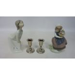 Two Lladro figurines and a pair of silver-plated candle sticks Condition Report