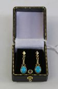 Pair turquoise silver-gilt drop ear-rings Condition Report <a href='//www.