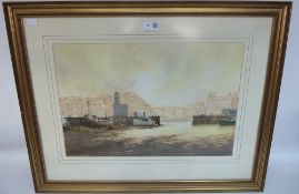 Scarborough Harbour at Low Tide, watercolour by Michael Major signed and dated (19)'88,