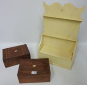 Country 19th century painted oak wall hanging candle box and two other inlaid boxes
