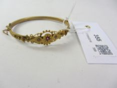 Edwardian 9ct gold hinged bangle set with ruby and diamonds Birmingham 1906 approx 7gm