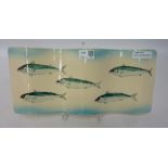 Ceramic curved plaque hand painted depicting mackerel fish with stand W38cm Condition