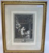 Pair of French mezzotints, 'Les Soins Tardifs' F Petitjean, signed pencil,