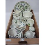 Portmeirion 'The Botanic Garden' tea ware, six bowls and side plates, vases,