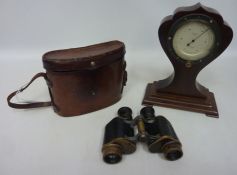 Edwardian Aitchison desktop barometer and a pair of WWI military binoculars by Hunsicker & Alemis,