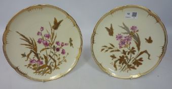 Two late 19th Century Derby plates with raised gilt decoration and enamel floral sprays