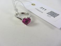 Heart shaped pink sapphire white gold ring hallmarked 18ct Condition Report <a