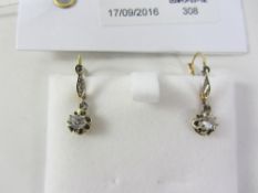 Pair of French gold set diamond pendant ear-rings hallmarked 18ct Condition Report