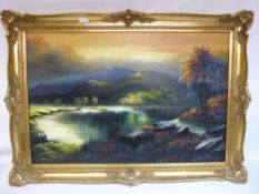'Lochan in the Evening Light', Oil on canvas Michael Whitehand, signed 77 lower left,