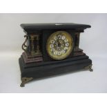 Victorian faux marble mantle clock, the projected rectangular top over gilt metal face,