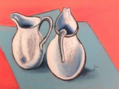 Pat Faust (British Contemporary): 'Two Fat Ladies', pastel signed and dated '00,