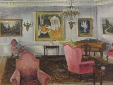 Pat Faust (British Contemporary): 'Corner of the Library Burton Agnes Hall East Yorkshire',