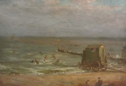 English School (Late 19th century): Bathing Machines on the Beach,