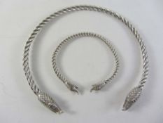 Rope twist choker with dragons and matching bracelet hallmarked silver London 1993