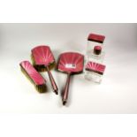 Dressing table set with enamel and silver mounts by Walker and Hall Birmingham 1939