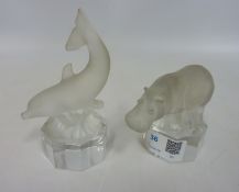 Two Goebel glass figures of a dolphin and hippopotamus (2) Condition Report <a