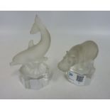 Two Goebel glass figures of a dolphin and hippopotamus (2) Condition Report <a