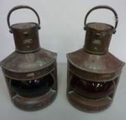 Pair of brass Port and Starboard ships lamps, J Campbell, Port Glasgow,