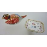 Royal Crown Derby Imari pattern pheasant and a Derby 'Royal Antoinette' dish (2)