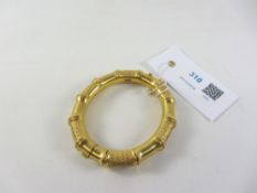 Gold scrolled bamboo hinged bracelet stamped 15ct 625 S approx 22gm Condition Report