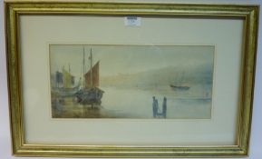 Fishing Boats in Whitby Harbour, watercolour signed by F Watson 17.