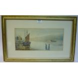 Fishing Boats in Whitby Harbour, watercolour signed by F Watson 17.