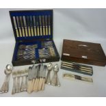 Cased canteen of silver-plated cutlery, 12 place settings,