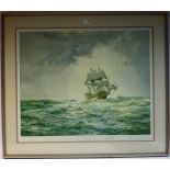 "The Gallant Mayflower", Montague Dawson limited edition colour print. Pub.