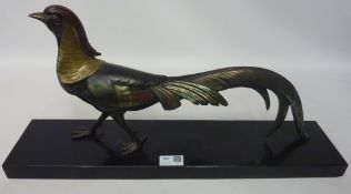 Large cast bronze sculpture of a pheasant on stone base Condition Report <a