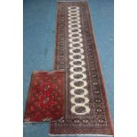 Persian Bokhara design beige and peach ground runner rug and mat Condition Report