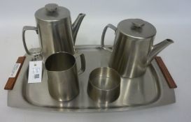 Old Hall five piece stainless steel tea set designed by Robert Welch,