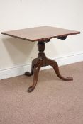 19th century mahogany square tilt top table raised on turned pedestal fitted with three splay legs,