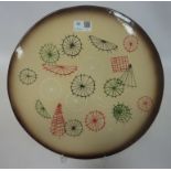 Eskdale Studio hand painted round platter titled 'Steam Punk', D 35.