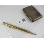 9ct gold propelling pencil by E Baker & Son Birmingham 1914 and a silver cigarette case Birmingham