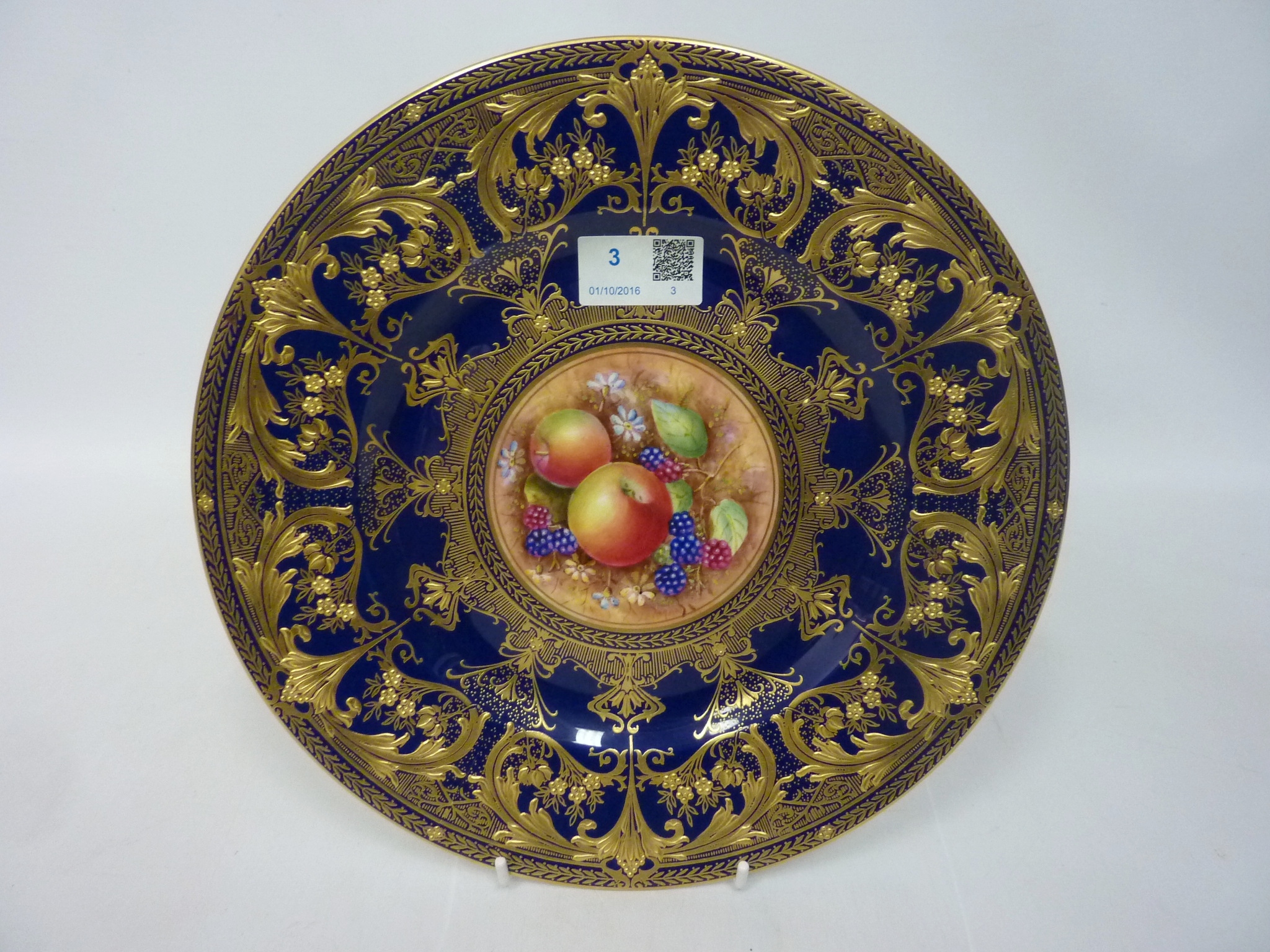 Royal Worcester plate hand-painted with apples and berries, by Leaman,