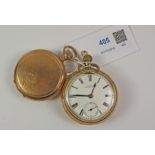 Gold-plated pocket watch by Waltham and a gold-plated hunter pocket watch by Elgin both crown wound