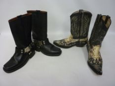 Pair of size 40 cowboy boots and size 36 Harley Davidson boots Condition Report