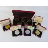 Five silver proof commemorative crowns and set of Isle of Man millennium commemorative cupro-nickel