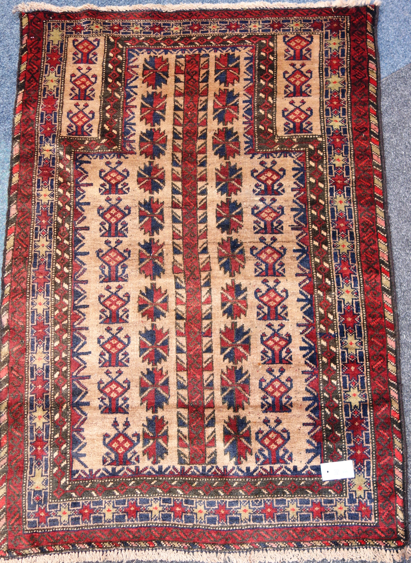 Balochi Prayer beige ground rug, 92cm x 131cm Condition Report <a href='//www.