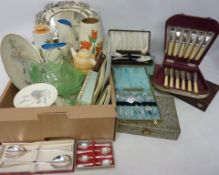 Various 1960s jugs and tea pots, coloured glassware, decorative items, cake stands,
