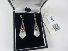 Pair of mother of pearl and marcasite pendant ear-rings stamped 925 Condition Report